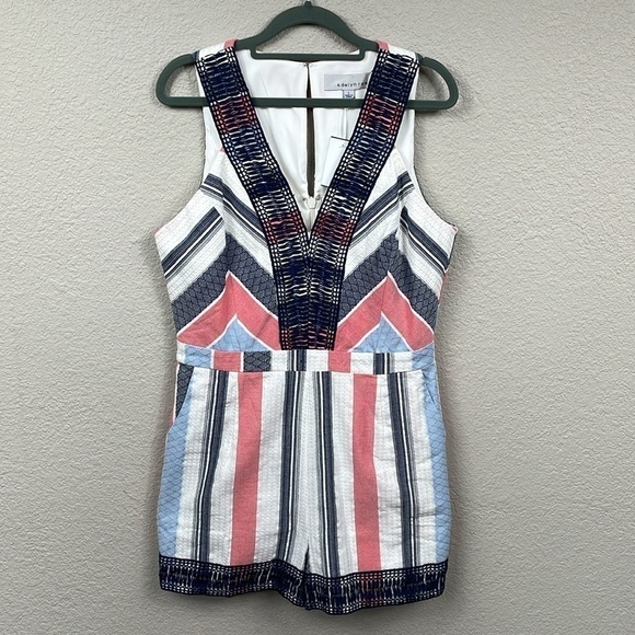 NWT Adelyn Rae Striped Cotton Summer Romper Casual Vacation Sz L - Picture 2 of 11